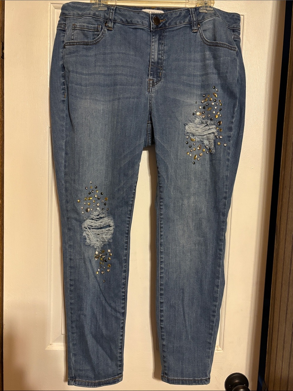 Lane Bryant Medium Blue Skinny Jeans with Gold Studs